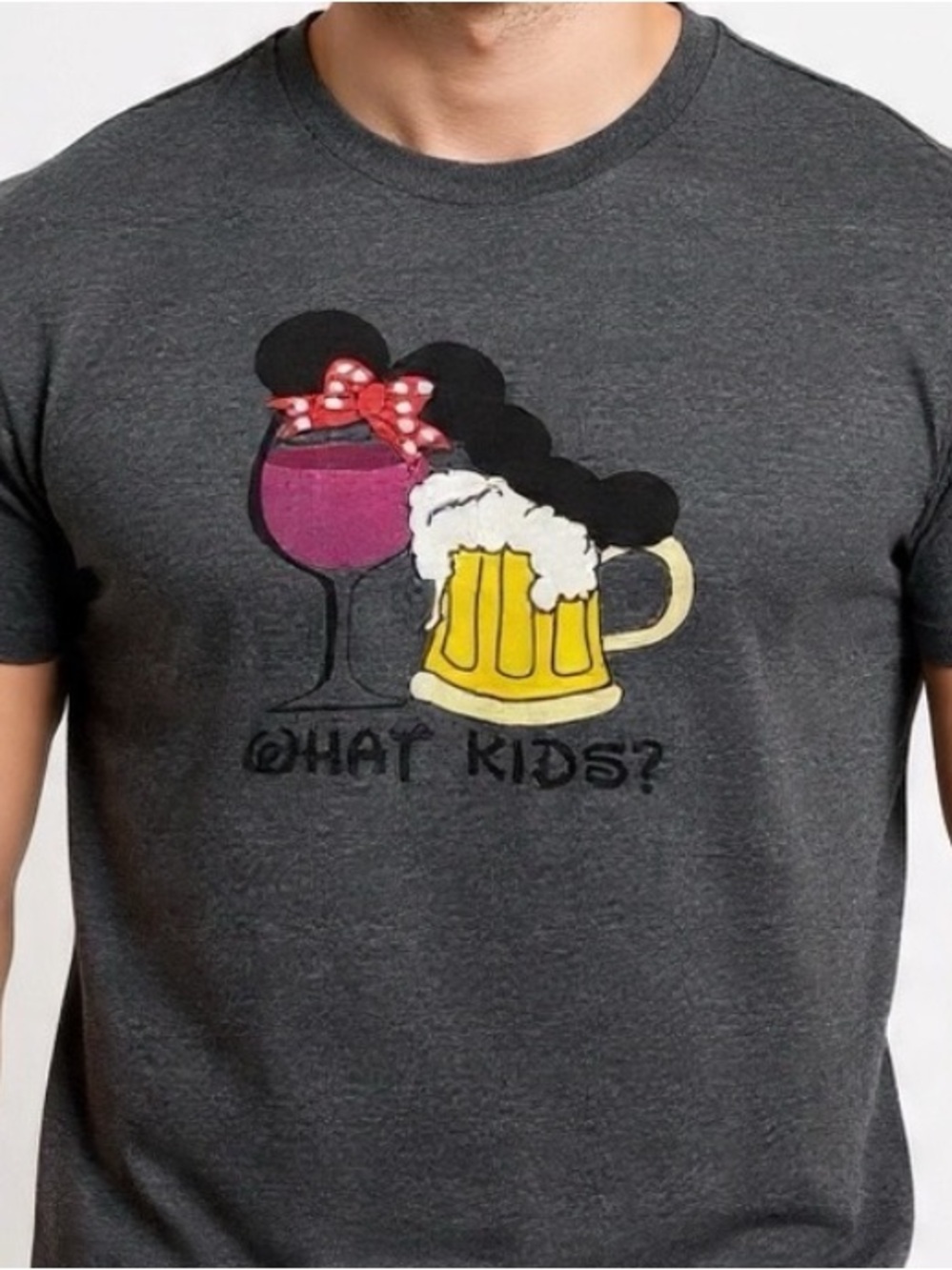 Disney Inspired What Kids Funny Drinking Graphic Tee Gray XXL